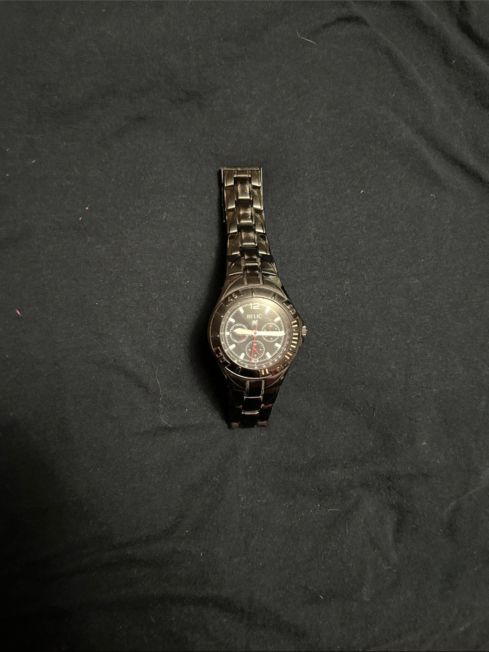 Relic Men's Black and Red Accent Stainless Steel Chronograph Watch